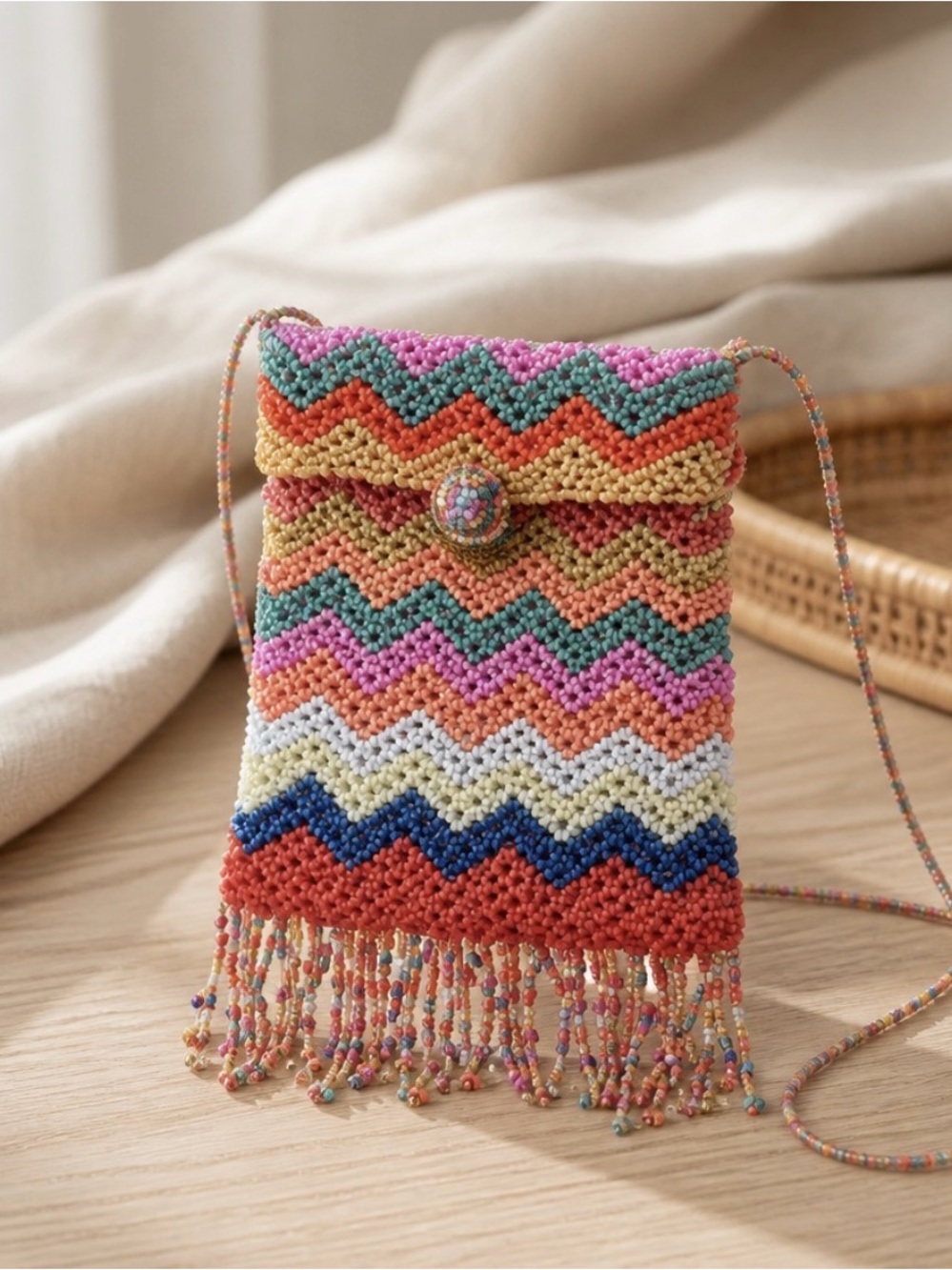 Small Vibrant Red and Pink Mini Bag with Zigzag Design